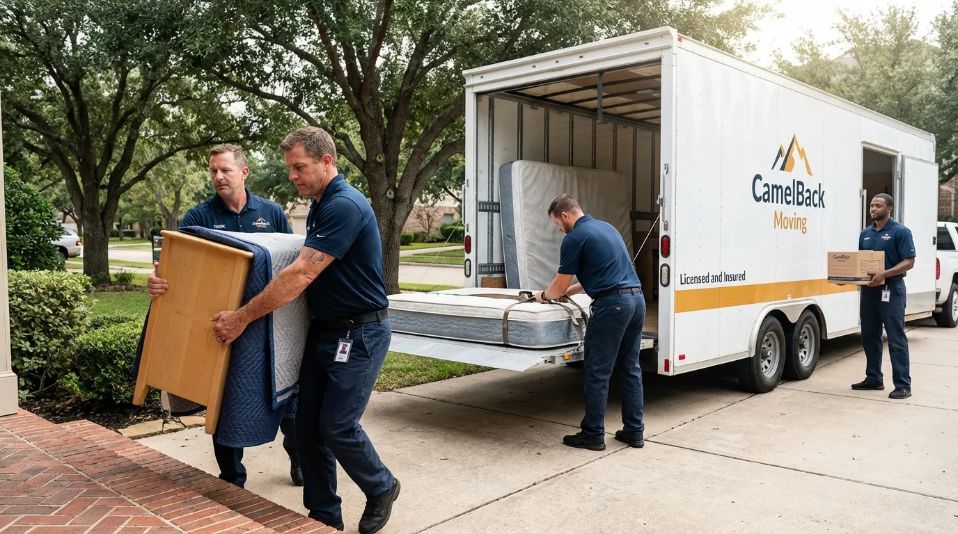 Crew loading residential truck for cross-state move from Manchester Center, VT