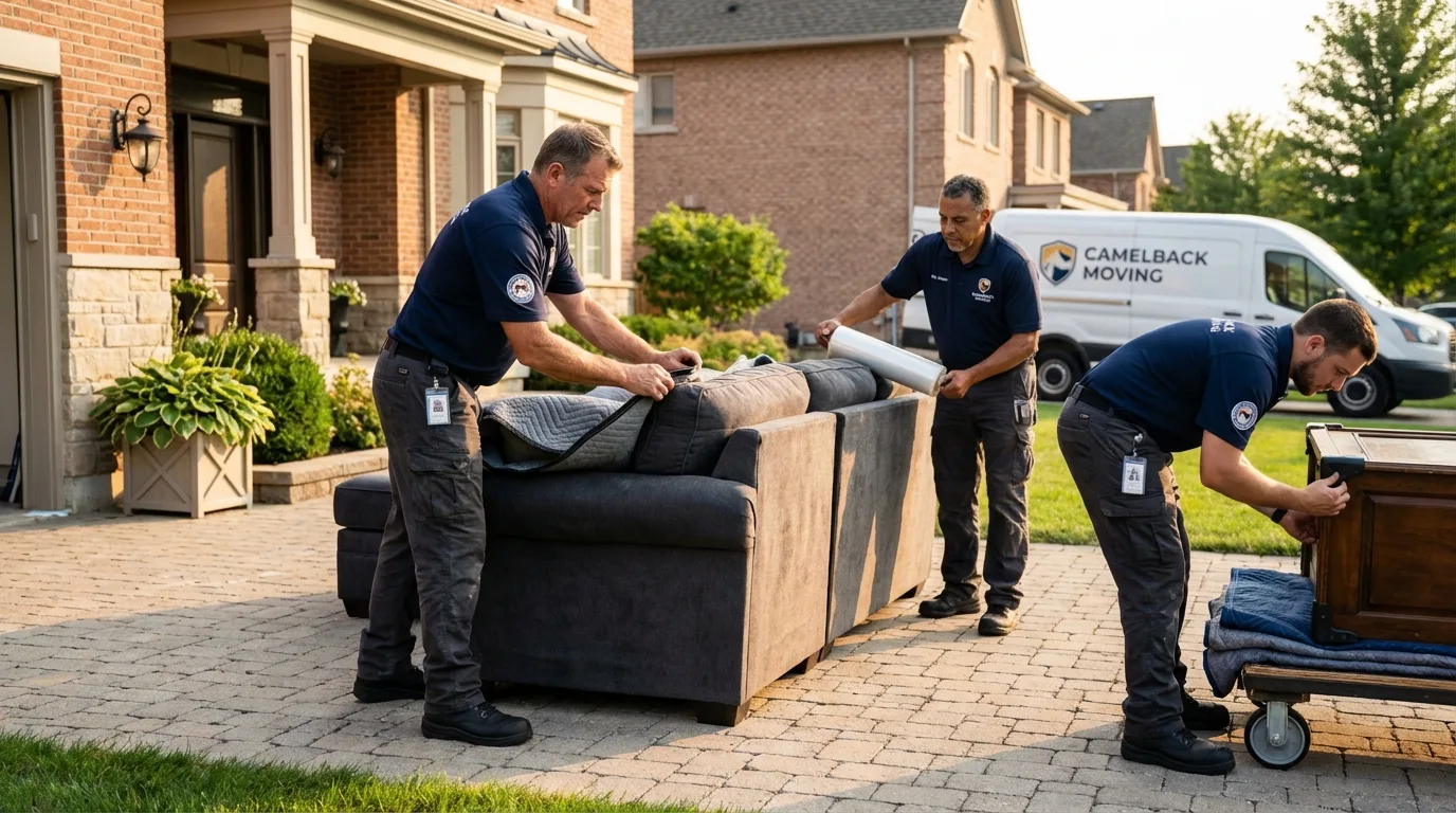 Large estate moving crew wrapping furniture in Manchester Center, VT